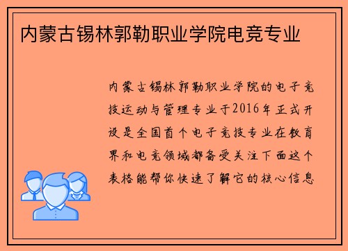 内蒙古锡林郭勒职业学院电竞专业